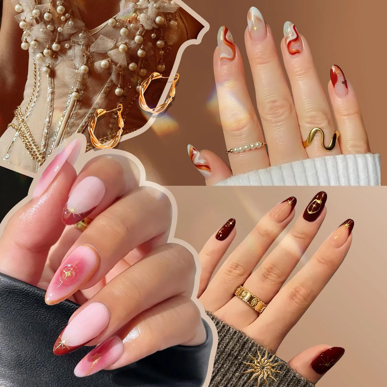 Modelones Gel Nail Polish Kit with U V Light, Milky White Nude Glitter Pink Red Gold Metallic Manicure Set with Base Top Coat Star Stickers 4 Colors Gel Mini Salon Nail Art Starter Gift for Women Girl