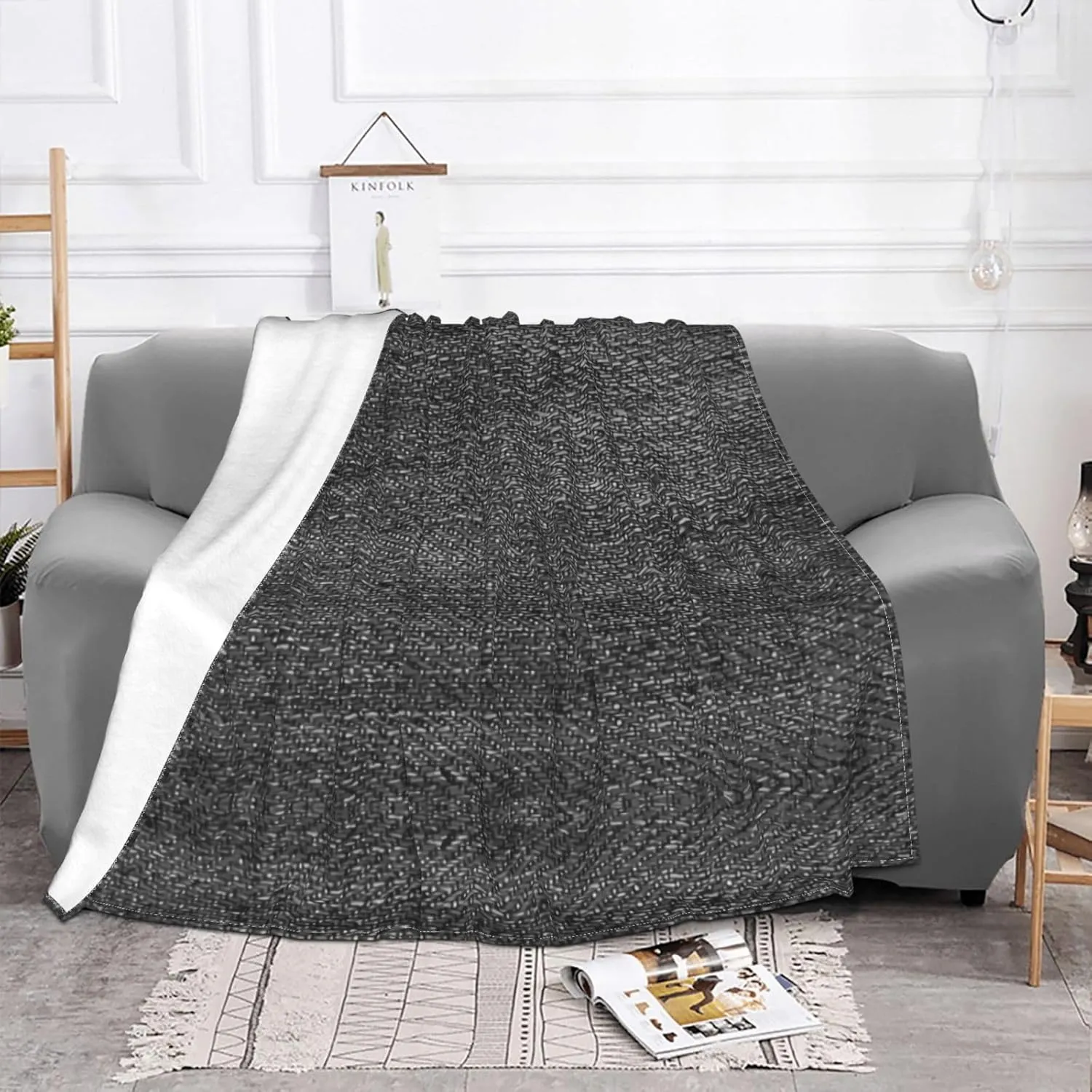 Modern Jean Black Denim Reusable 60"X50" Flannel Blanket - 100% Soft Polyester, Lightweight and Warm, Suitable for Families, Camping, Travel