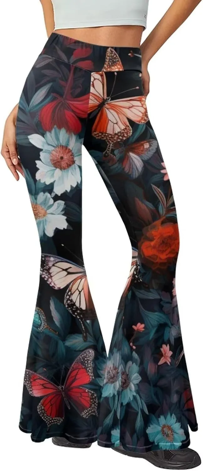 Modysero Womens Wide Leg Pants Fashion Graphic Flare Yoga Pants for Dancing Work Regular Slim Fit High Waist Tall Leg