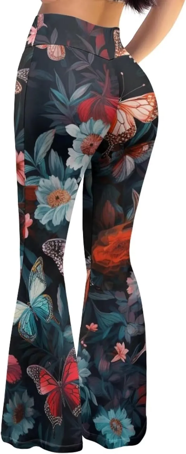 Modysero Womens Wide Leg Pants Fashion Graphic Flare Yoga Pants for Dancing Work Regular Slim Fit High Waist Tall Leg