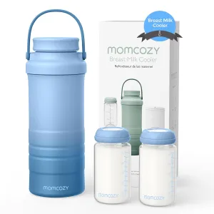 Momcozy 22oz Portable Breast Milk Cooler for Outdoor, Life Saver with 360° Total Cooling for 24 Hours, Larger Capacity Travel Breastmilk Chiller with 2pcs Baby Bottles for Breastmilk Storage, Blue