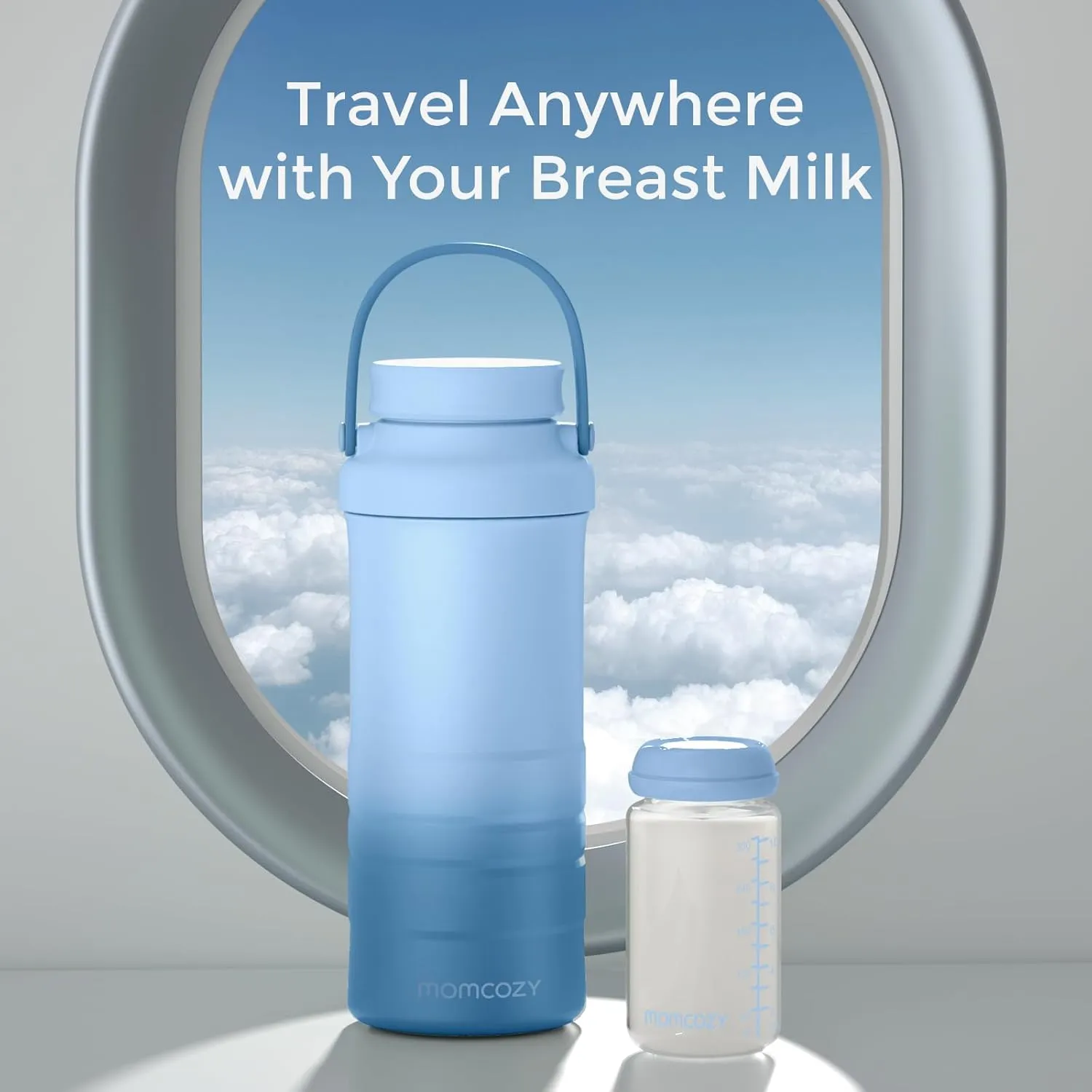 Momcozy 22oz Portable Breast Milk Cooler for Outdoor, Life Saver with 360° Total Cooling for 24 Hours, Larger Capacity Travel Breastmilk Chiller with 2pcs Baby Bottles for Breastmilk Storage, Blue