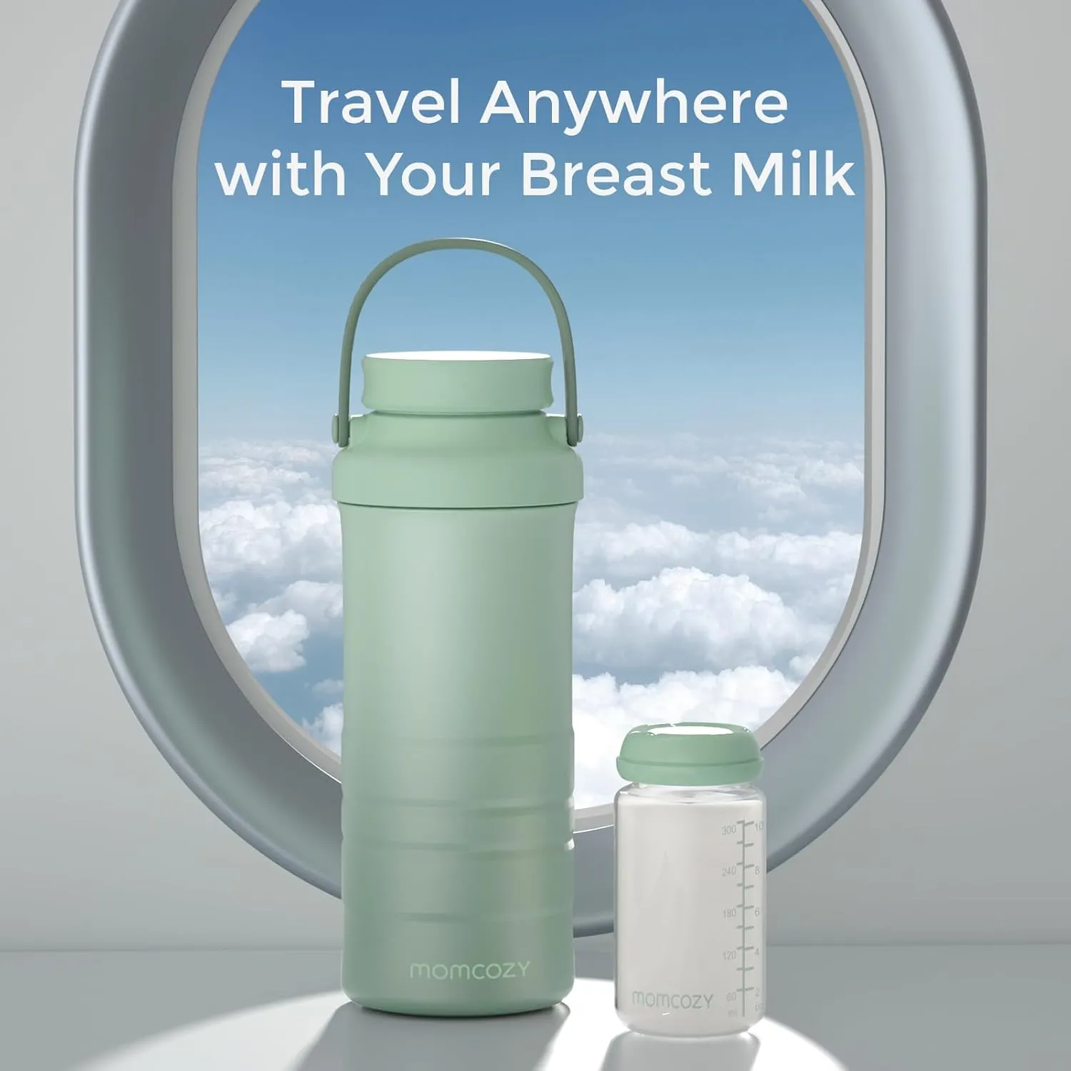 Momcozy 22oz Portable Breast Milk Cooler for Outdoor, Life Saver with 360° Total Cooling for 24 Hours, Larger Capacity Travel Breastmilk Chiller with 2pcs Baby Bottles for Breastmilk Storage, Green