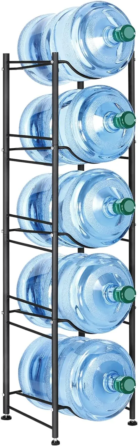 MOOACE 5-Tier Water Jug Rack, 5 Gallon Detachable Water Bottle Holder Organizer Storage Rack, Black