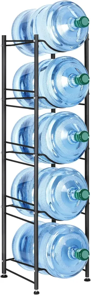 MOOACE 5-Tier Water Jug Rack, 5 Gallon Detachable Water Bottle Holder Organizer Storage Rack, Black