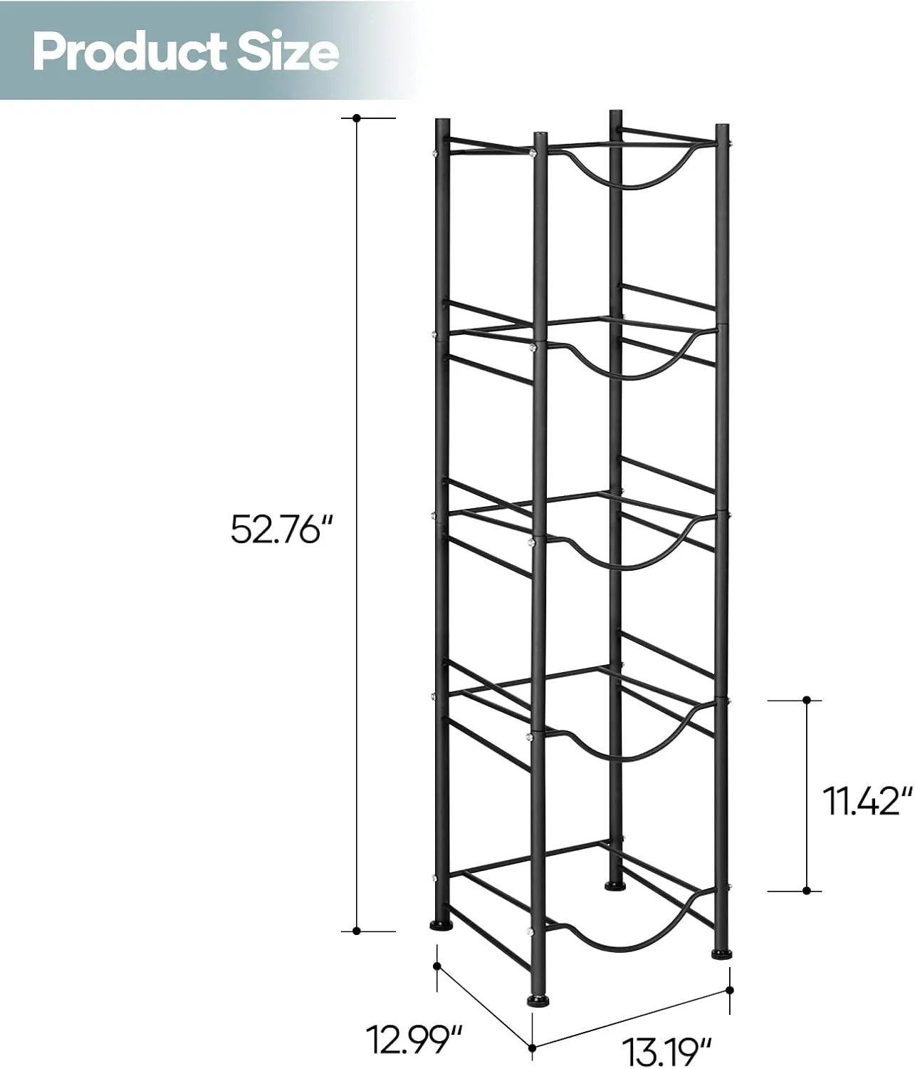MOOACE 5-Tier Water Jug Rack, 5 Gallon Detachable Water Bottle Holder Organizer Storage Rack, Black