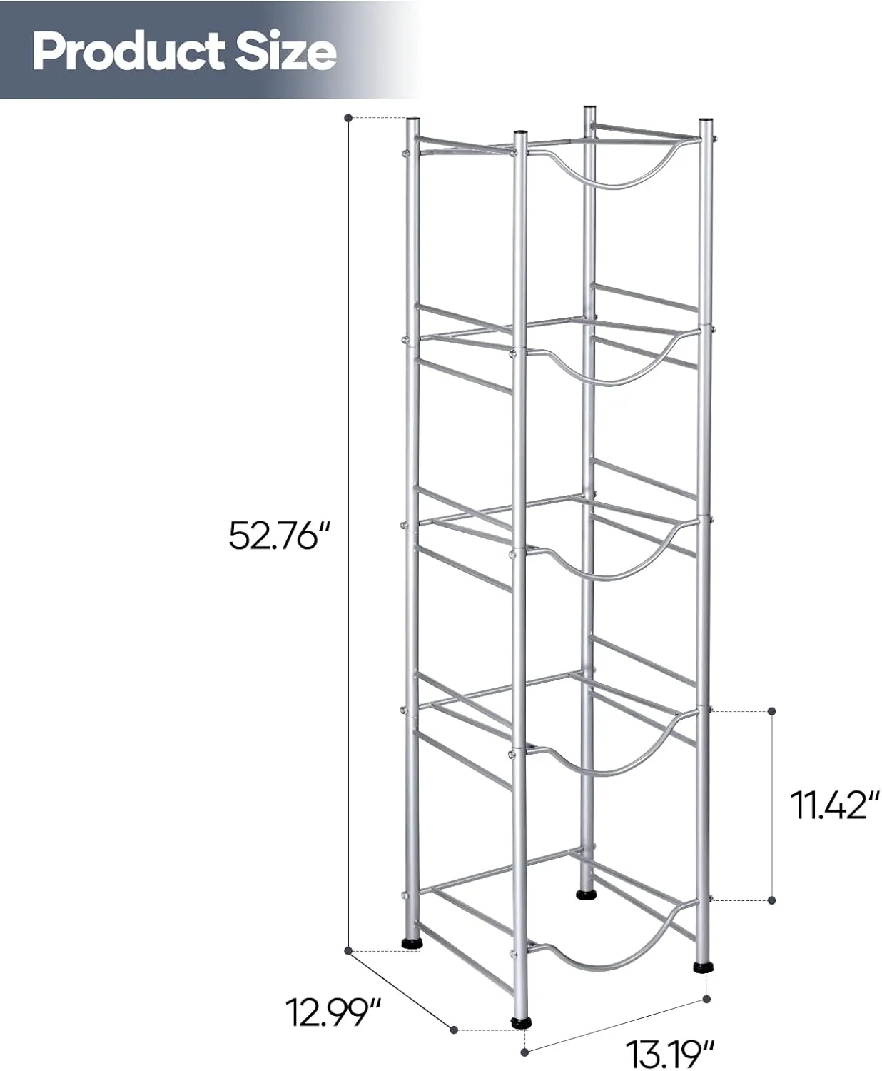 MOOACE 5-Tier Water Jug Rack, 5 Gallon Detachable Water Bottle Holder Organizer Storage Rack, Silver