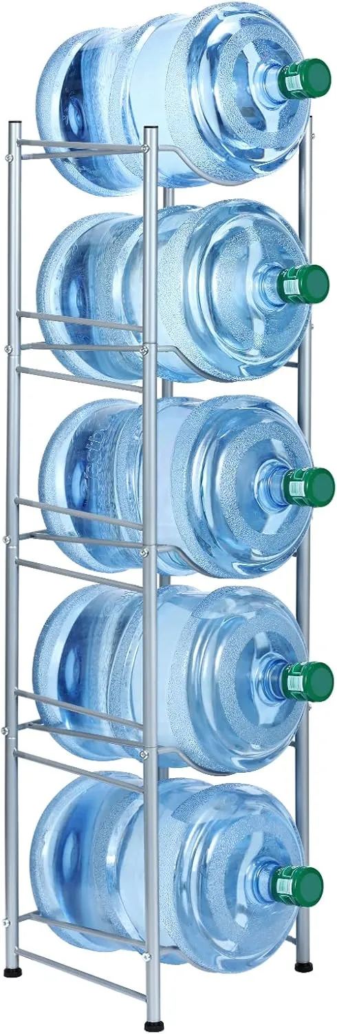 MOOACE 5-Tier Water Jug Rack, 5 Gallon Detachable Water Bottle Holder Organizer Storage Rack, Silver