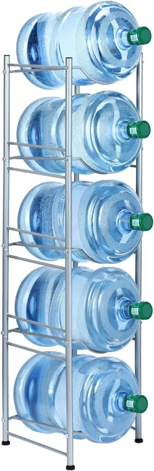 MOOACE 5-Tier Water Jug Rack, 5 Gallon Detachable Water Bottle Holder Organizer Storage Rack, Silver