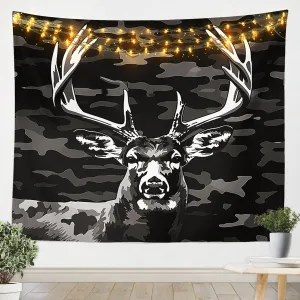 Moose Deer Tapestry 71x92 Black Grey Elk Tapestry for Bedroom,Camo Geometric Stripe Wall Tapestry Jungle Wildlife Tapestries Aesthetic Abstract Art Wall Hanging Farmhouse Lodge Cabin Decor