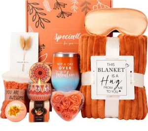 Mother’s Day Gifts Baskets for Women Mom Her Wife Girlfriend,Birthday Gifts for Women Teacher Friend w/Cozy Blanket Rose Relaxing Spa Gifts Set,Self Care Get Well Gifts for Her Valentines Mothers Day