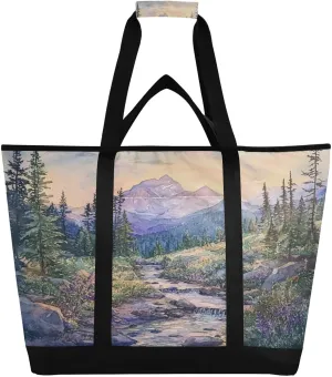 Mountains Streams Reusable Insulated Lunchbox Cooler Bag, Leakproof Kitchen Grocery Bag Collapsible Portable Cooler Tote Bag for Picnic, Camping, Office, Travel