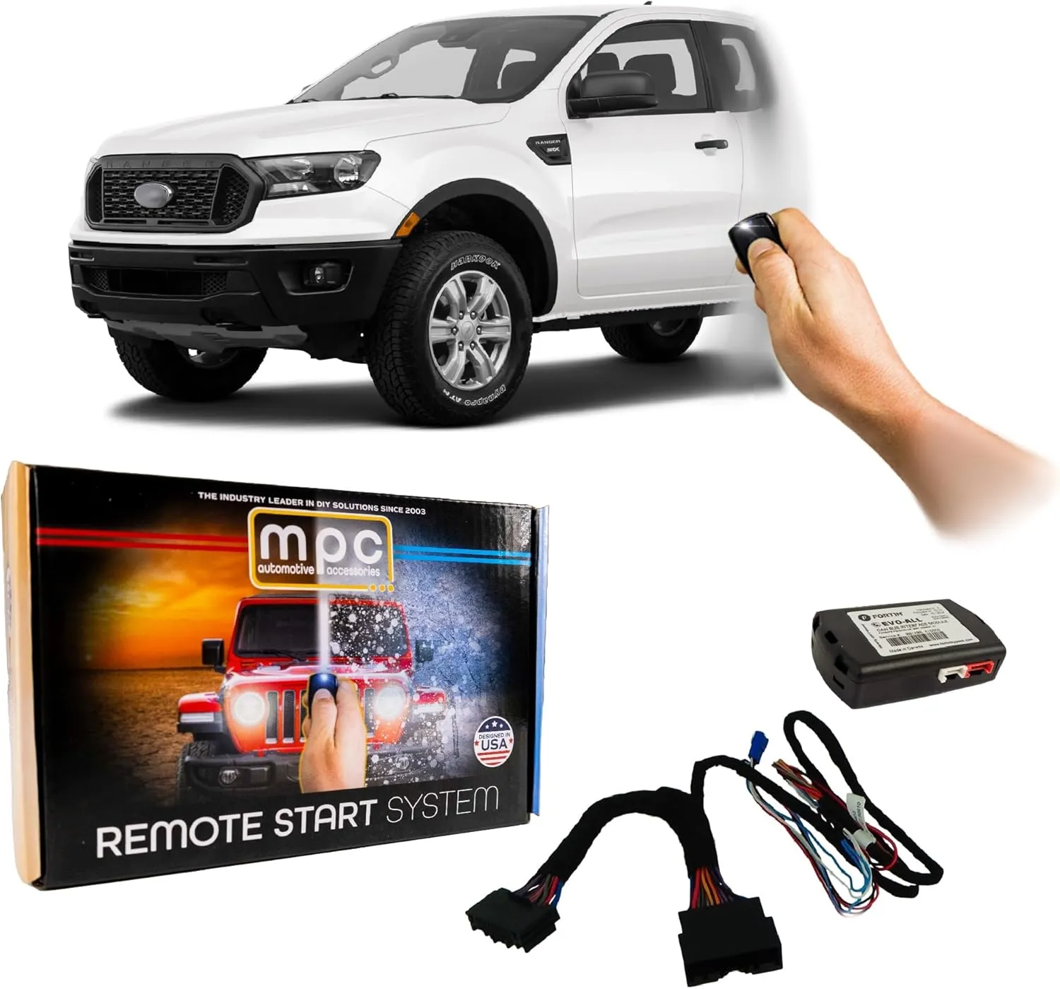 MPC Remote Start Kit Compatible with 2019-2023 Ford Ranger || 100% Plug n Play || Press Fob Lock Unlock Lock to Start (No Honk) || Gas or Diesel || Key to Start