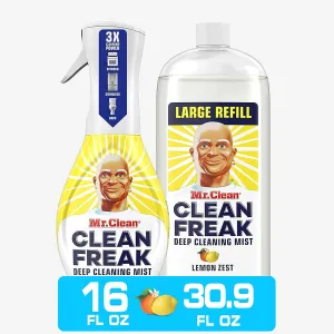Mr. Clean All Purpose Cleaner, Clean Freak Mist Cleaning Kit for Bathroom & Kitchen Cleaner, Lemon Scent, Includes 1 Spray Bottle (16 oz) and 1 Large Refill (30.9 oz)