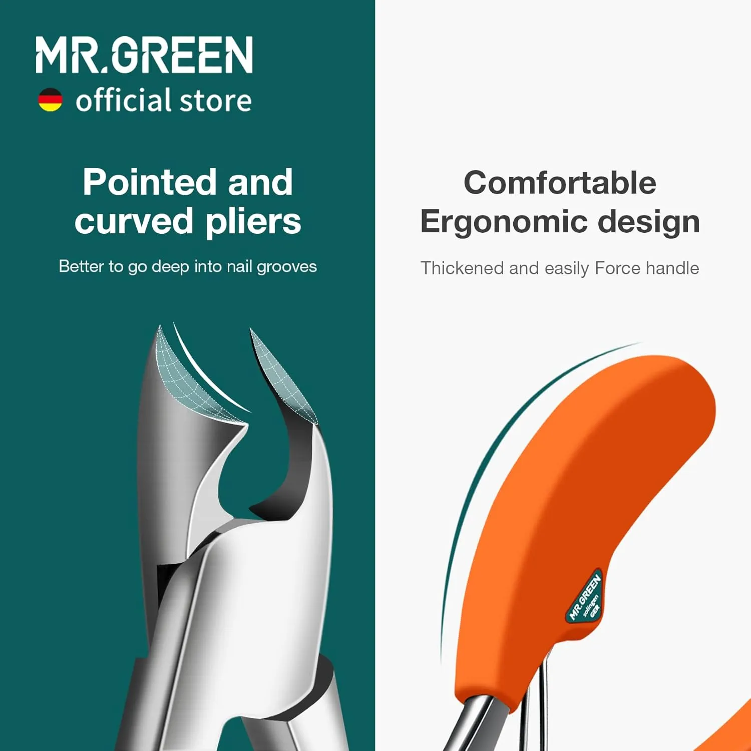 MR.GREEN Toenail Clipper Stainless Steel Ingrown Nail Cutter Good at Cutting Thick and Hard Nails Pedicure Tools (Orange Nail Remover)