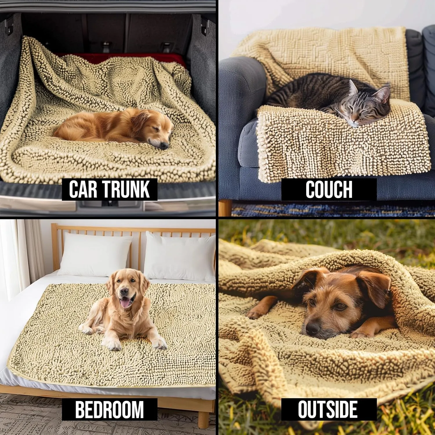Muddy Mat® Dog Blanket - Chenille Water Absorption Blanket for Bed & Couch Cover for Dogs Washable, Anti-Slip Soft and Durable Furniture Protector for Dogs - Beige 29"x40"