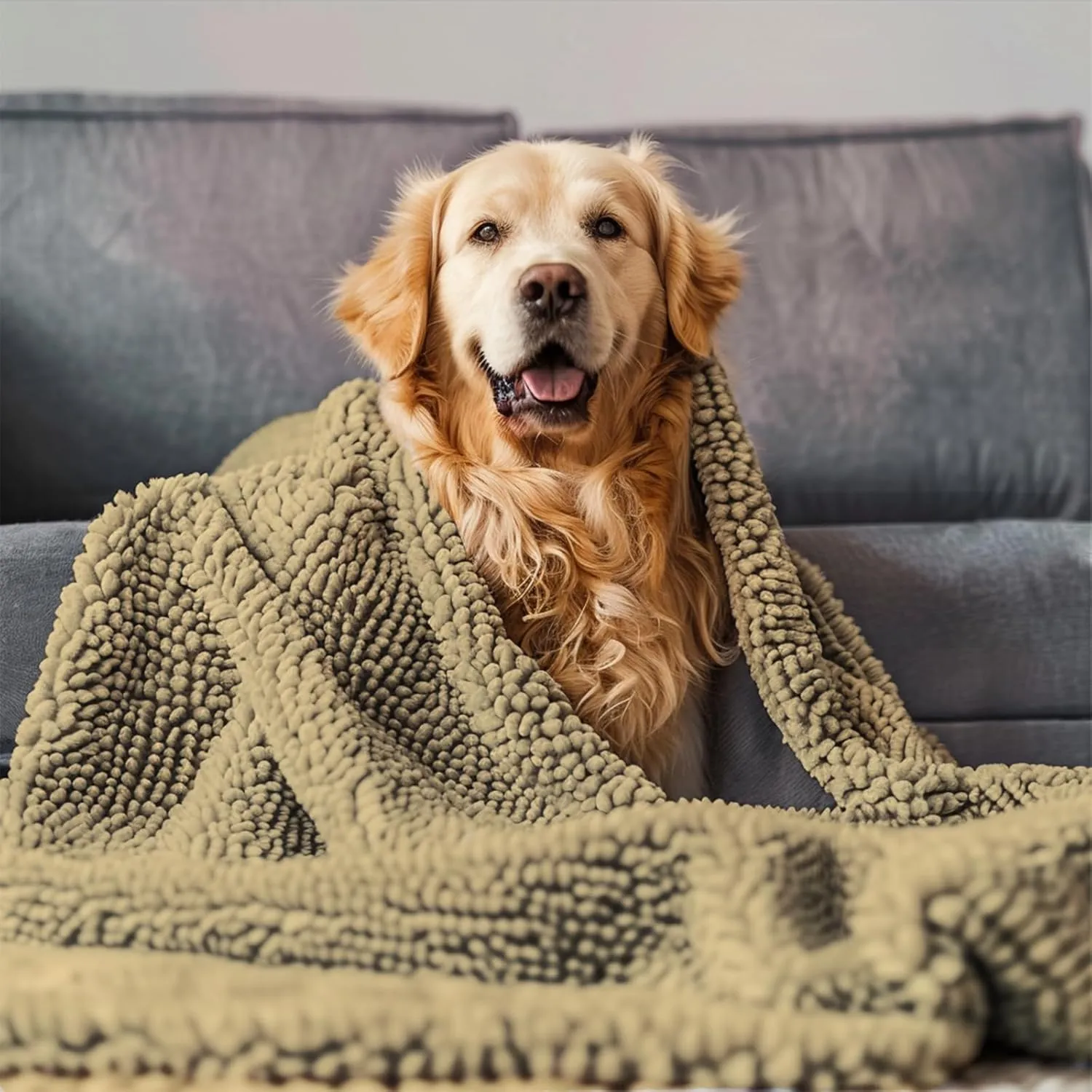 Muddy Mat® Dog Blanket - Chenille Water Absorption Blanket for Bed & Couch Cover for Dogs Washable, Anti-Slip Soft and Durable Furniture Protector for Dogs - Beige 29"x40"