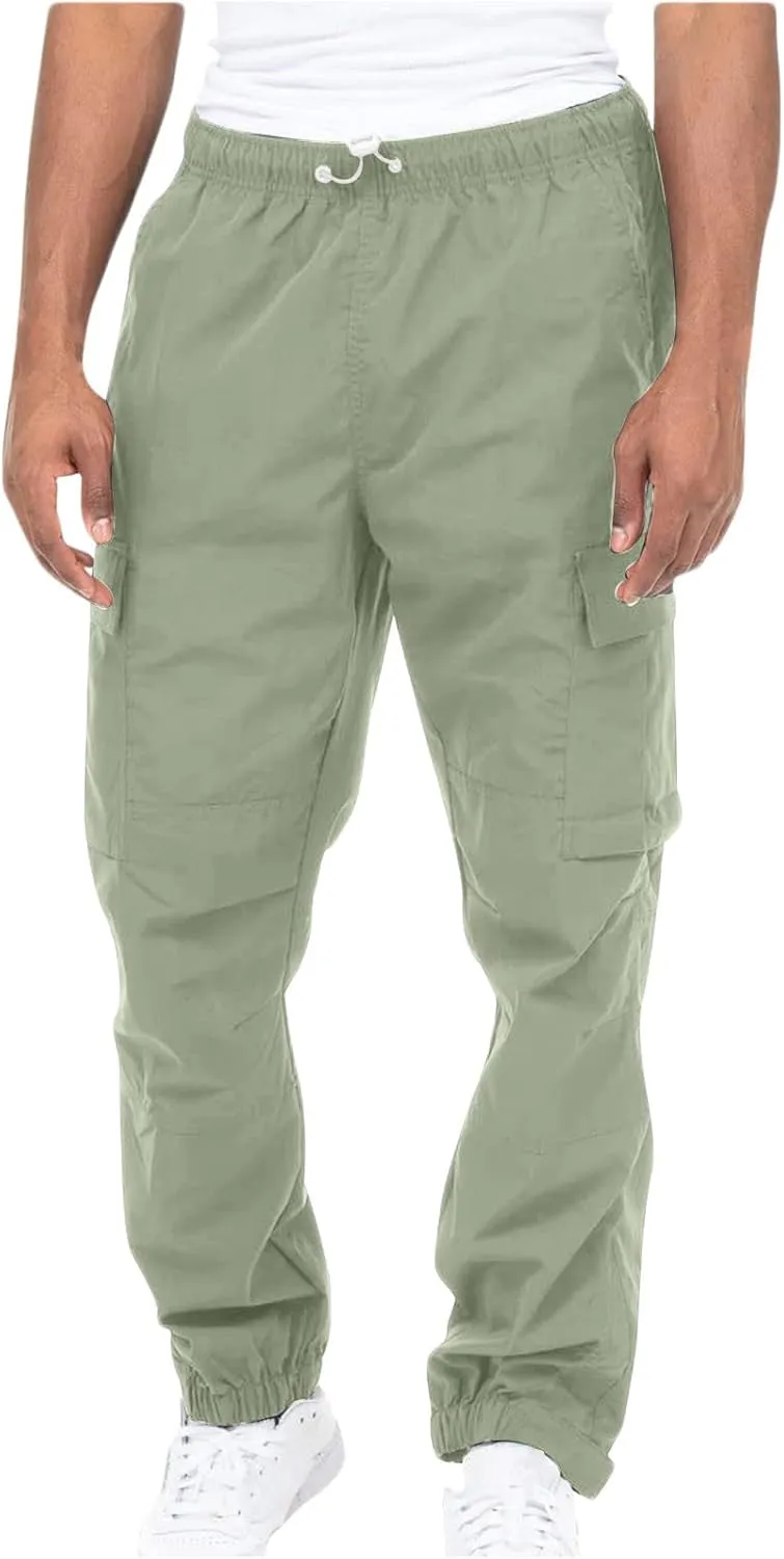 Muscularfit Cotton Pants for Men 2024 Fall Fashion Stretch Waist Multi Pockets Cargo Pants Causal Solid Athletic Sweatpants