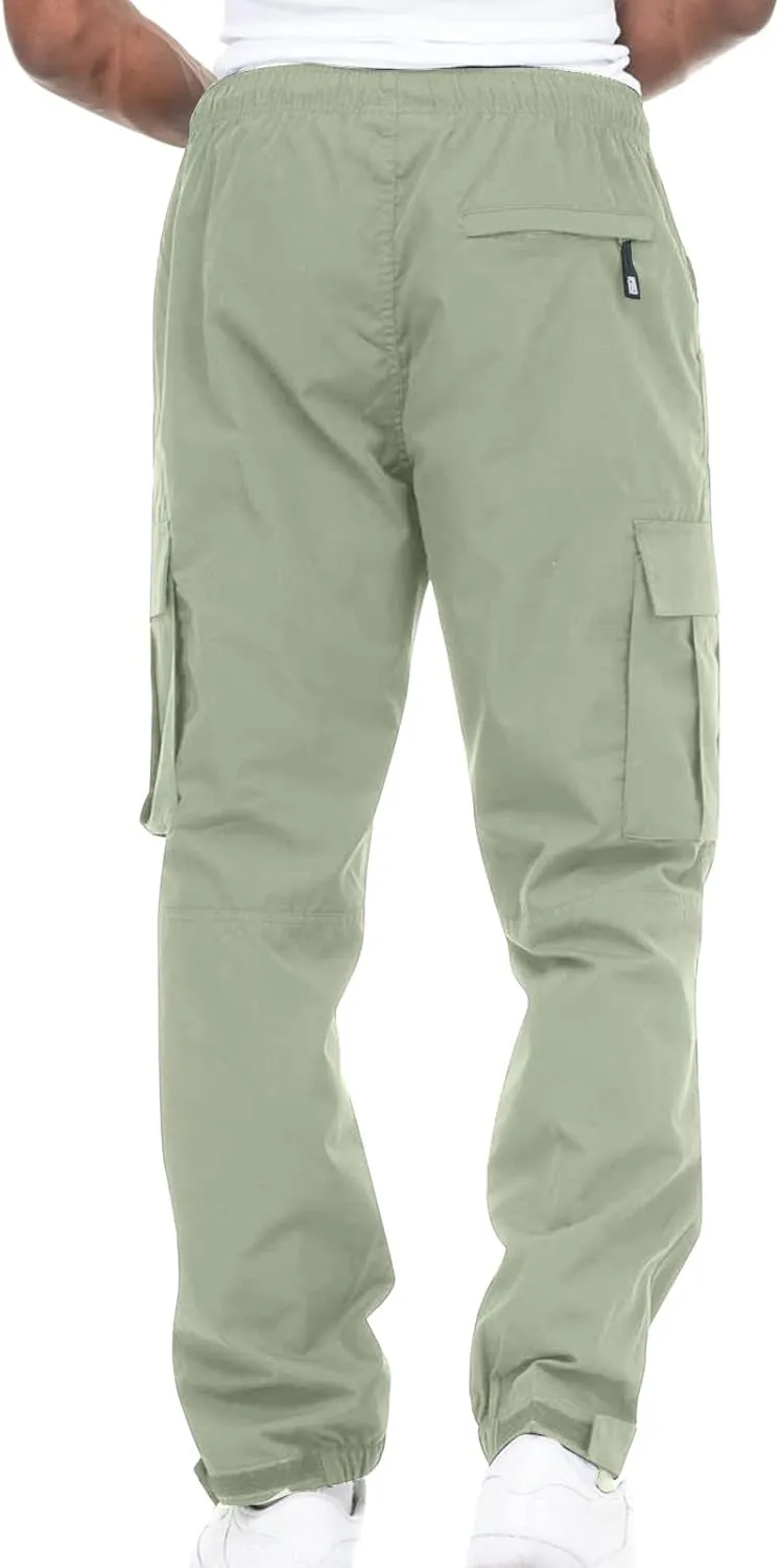 Muscularfit Cotton Pants for Men 2024 Fall Fashion Stretch Waist Multi Pockets Cargo Pants Causal Solid Athletic Sweatpants