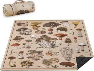 Mushroom Picnic Blankets Waterproof Foldable Picnic Outdoor Blanket 80"x 80" Picnic Mat 3-Layer Thicking Outdoor Foldable Blankets Sandproof Lightweight Beach Blankets with Strap Machine Washable