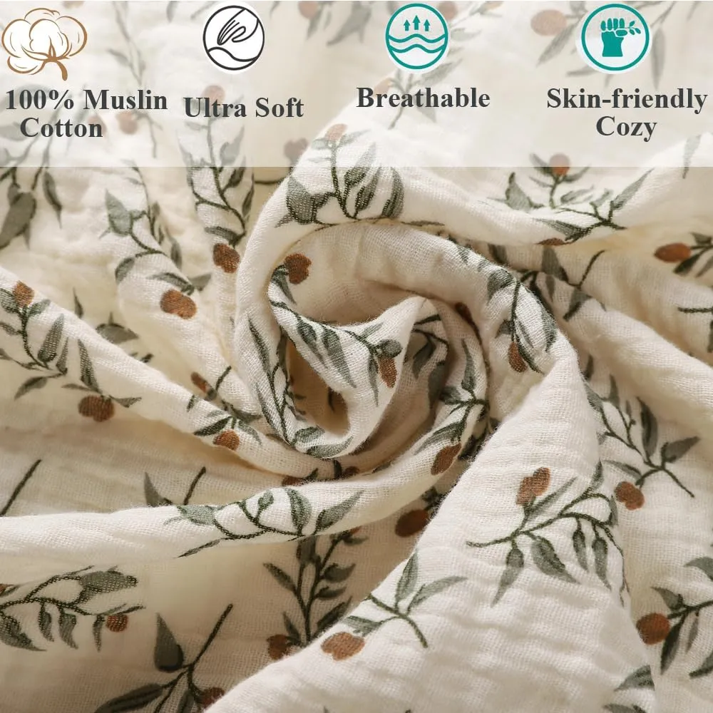 Muslin Bassinet Sheet Compatible with Maxi-COSI Iora,Swift Lightweight Portable Bassinet, AMKE Baby Bassinets, 2 Pack Cotton Stylish Boho Fitted Bassinet Sheets for Baby Roman Green & Botanical Leaf