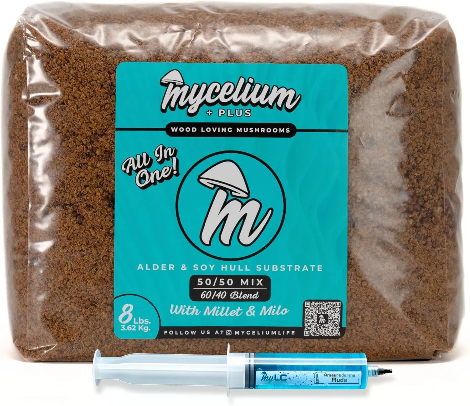 Mycelium Mushroom Growing Kit, Amauroderma Rude Gourmet I Alder & Soy Hull Substrate I High Yield Proprietary Mix I Sterile Grow Bag with Liquid Culture Syringe for Starter & Pro Home Growers, 8lbs