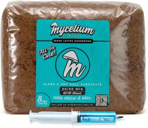 Mycelium Mushroom Growing Kit, Amauroderma Rude Gourmet I Alder & Soy Hull Substrate I High Yield Proprietary Mix I Sterile Grow Bag with Liquid Culture Syringe for Starter & Pro Home Growers, 8lbs