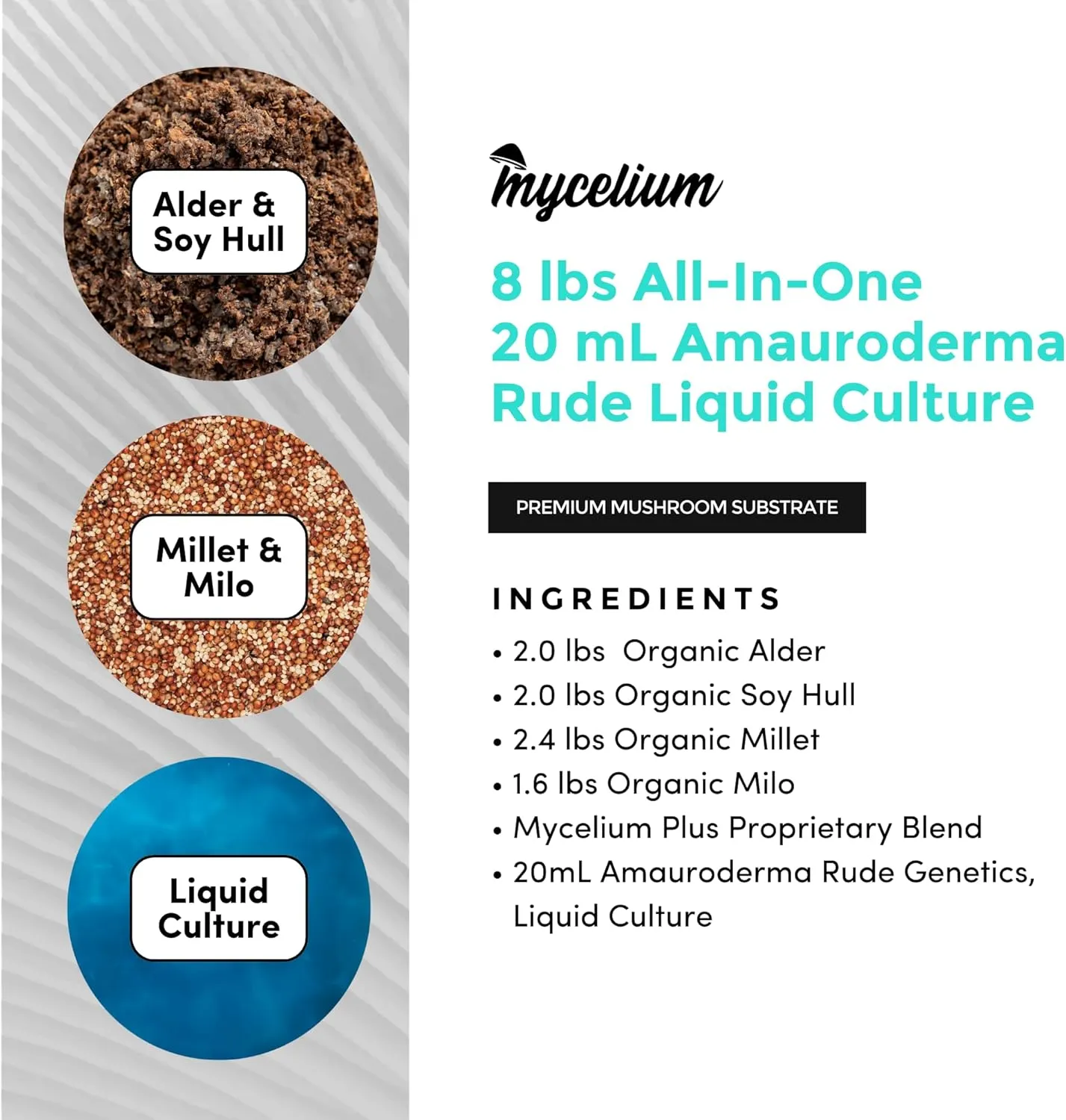 Mycelium Mushroom Growing Kit, Amauroderma Rude Gourmet I Alder & Soy Hull Substrate I High Yield Proprietary Mix I Sterile Grow Bag with Liquid Culture Syringe for Starter & Pro Home Growers, 8lbs