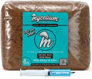 Mycelium Mushroom Growing Kit, Lion's Mane Gourmet I Oak & Soy Hull Substrate I High Yield Proprietary Mix I All-in-One Grow Bag with 20ml Liquid Culture Syringe for Starter & Pro Home Growers, 8lbs