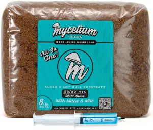 Mycelium Mushroom Growing Kit, Shiitake Gourmet I Alder & Soy Hull Substrate I High Yield Proprietary Mix I Sterile Grow Bag with 20ml Liquid Culture Syringe for Starter & Pro Home Growers, 8lbs
