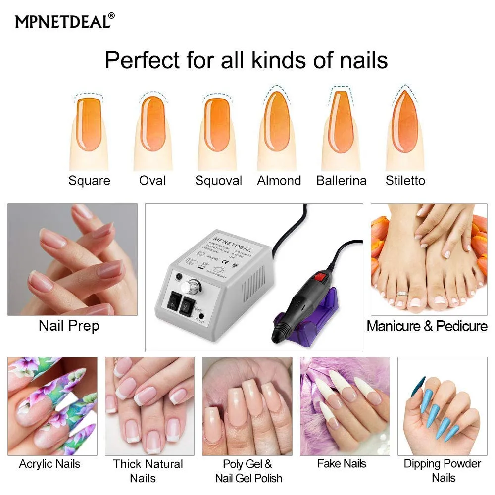 Nail Machine Efile Electric Nail Drill Nail File Kit for Acrylic Nails Poly Gel Nail Art Salon Use or Home use(Gray SetB)