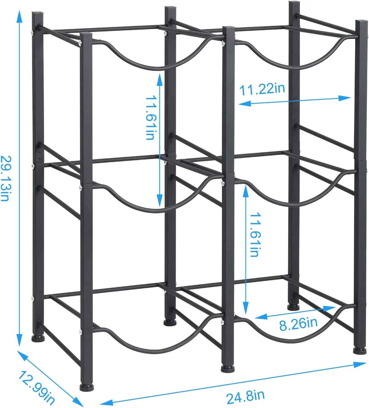 Nandae Water Cooler Jug Rack, 3-Tier Heavy Duty Water Bottle Holder Storage Rack 5 Gallon Water Jug Holder for 6 Bottle, Black