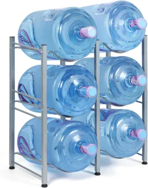 Nandae Water Cooler Jug Rack, 3-Tier Heavy Duty Water Bottle Holder Storage Rack 5 Gallon Water Jug Holder for 6 Bottle, Sliver