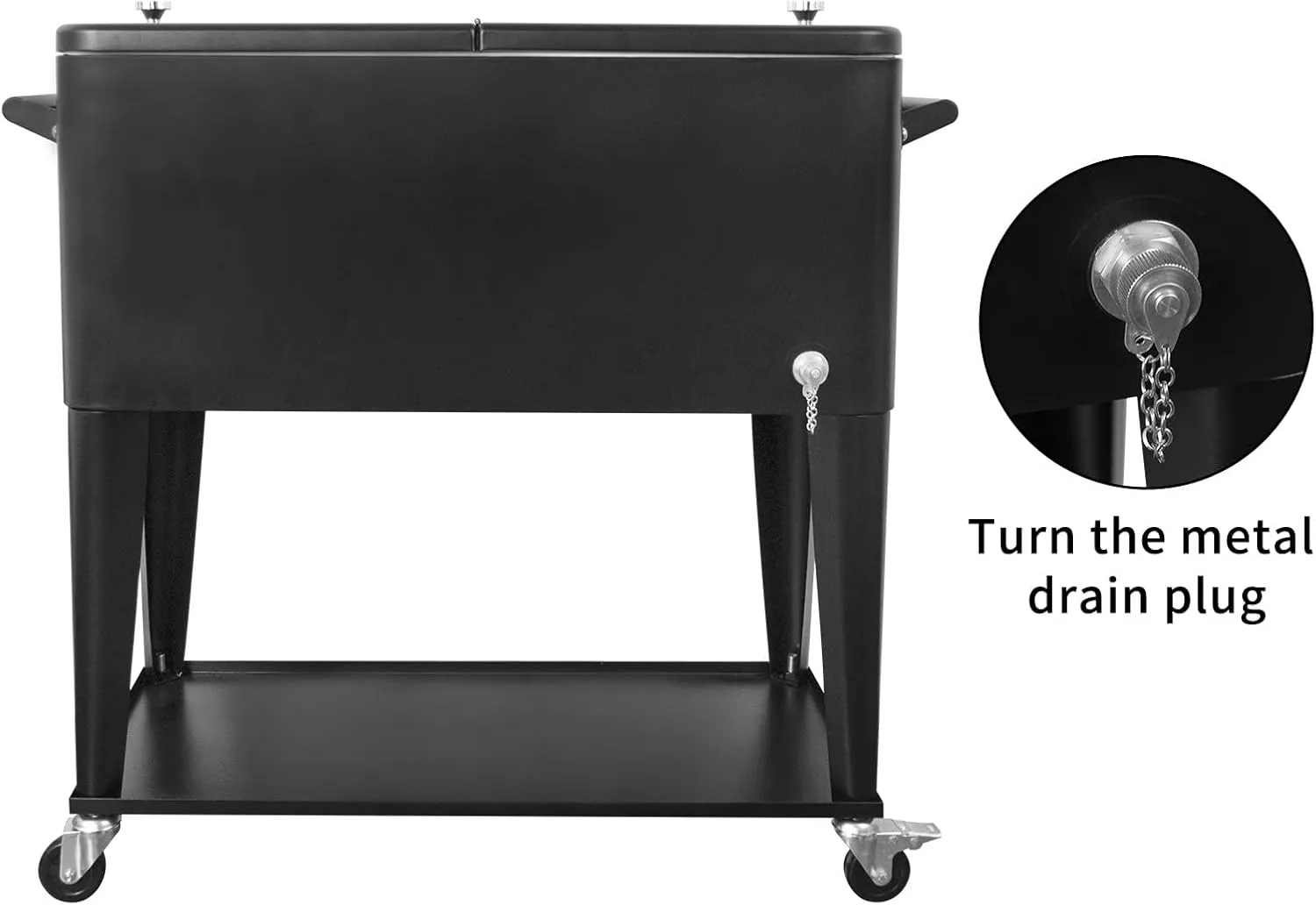 Nattork Portable Rolling Cooler Cart 80 Quart Cooler cart, Ice Chest Cart Trolley Rolling Cart Cooler with Wheels Outdoor Beverage Cooler for Patio Ice Chest with Shelf, Water Pipe and Bottle Opener