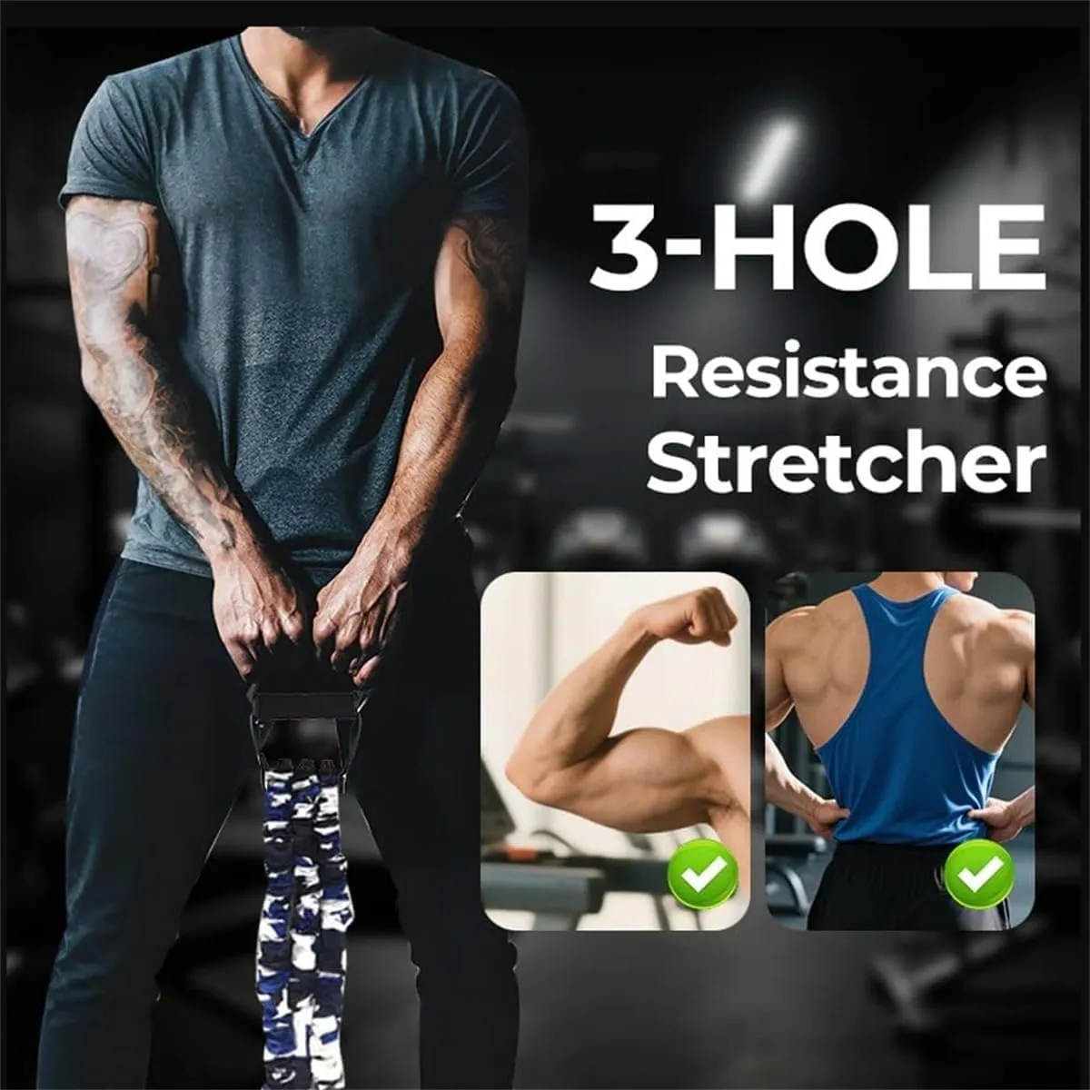 Natural Latex 3-Hole Resistance Stretcher, 2026 New Chest Expander Stretch Bands for Men,High Elasticity & Tear Resistant Exercise Bands with Handles,Full-Body Strength Workouts