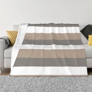 Natural Stripe in White ​Taupe 60"X50" Flannel Blanket - 100% Soft Polyester, Lightweight and Warm, Suitable for Families, Camping, Travel