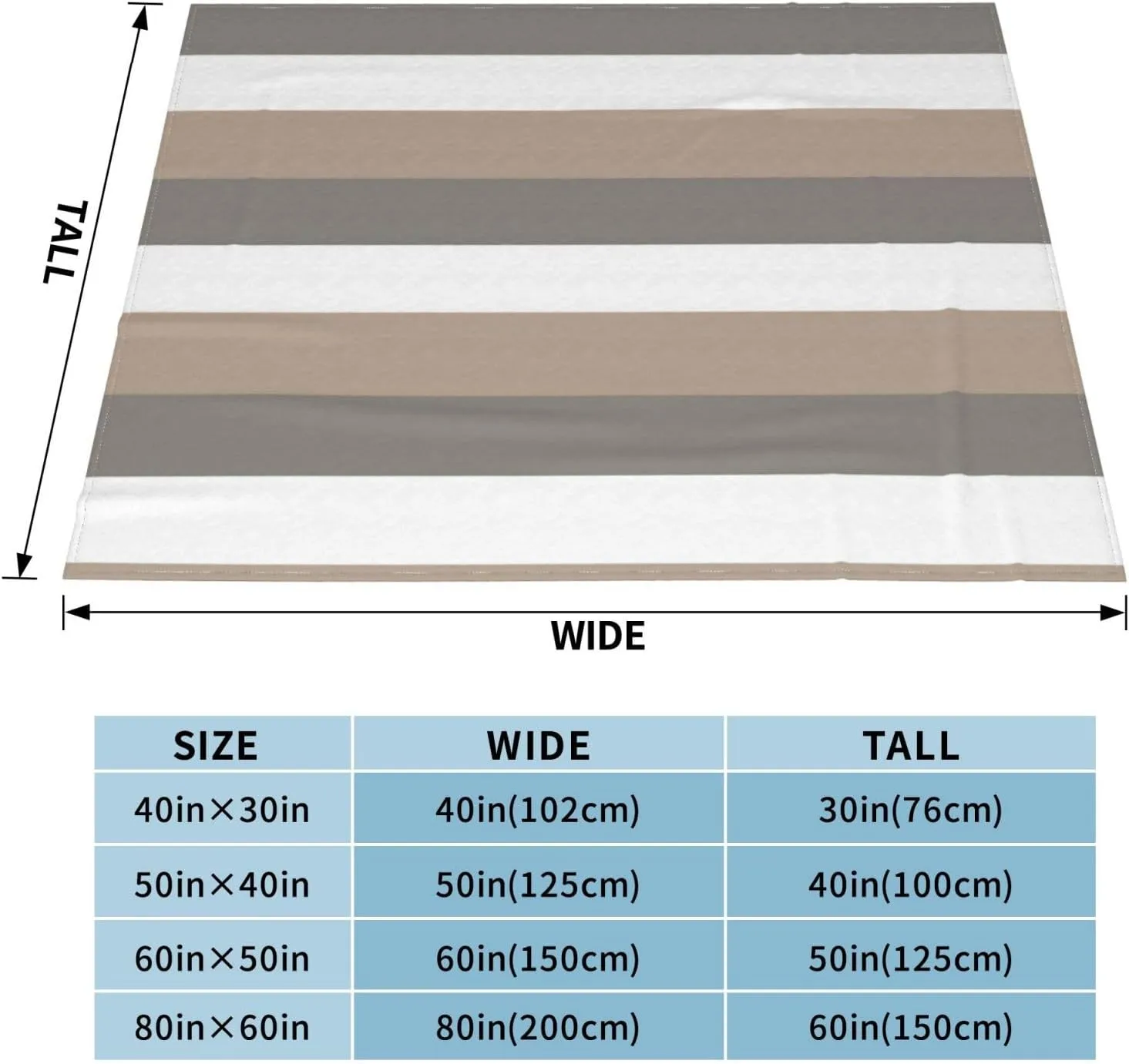 Natural Stripe in White ​Taupe 60"X50" Flannel Blanket - 100% Soft Polyester, Lightweight and Warm, Suitable for Families, Camping, Travel