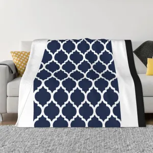 Navy Blue and White Quatrefoil 60"X50" Flannel Blanket - 100% Soft Polyester, Lightweight and Warm, Suitable for Families, Camping, Travel