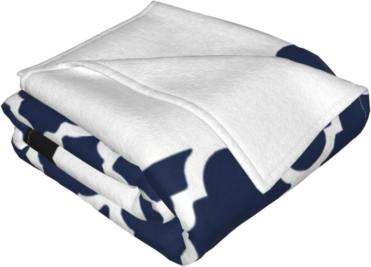 Navy Blue and White Quatrefoil 60"X50" Flannel Blanket - 100% Soft Polyester, Lightweight and Warm, Suitable for Families, Camping, Travel