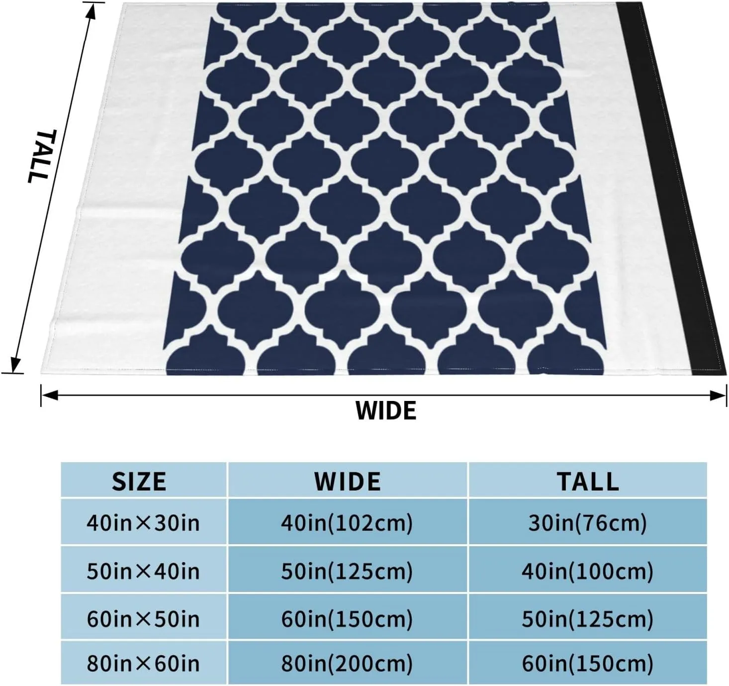 Navy Blue and White Quatrefoil 60"X50" Flannel Blanket - 100% Soft Polyester, Lightweight and Warm, Suitable for Families, Camping, Travel