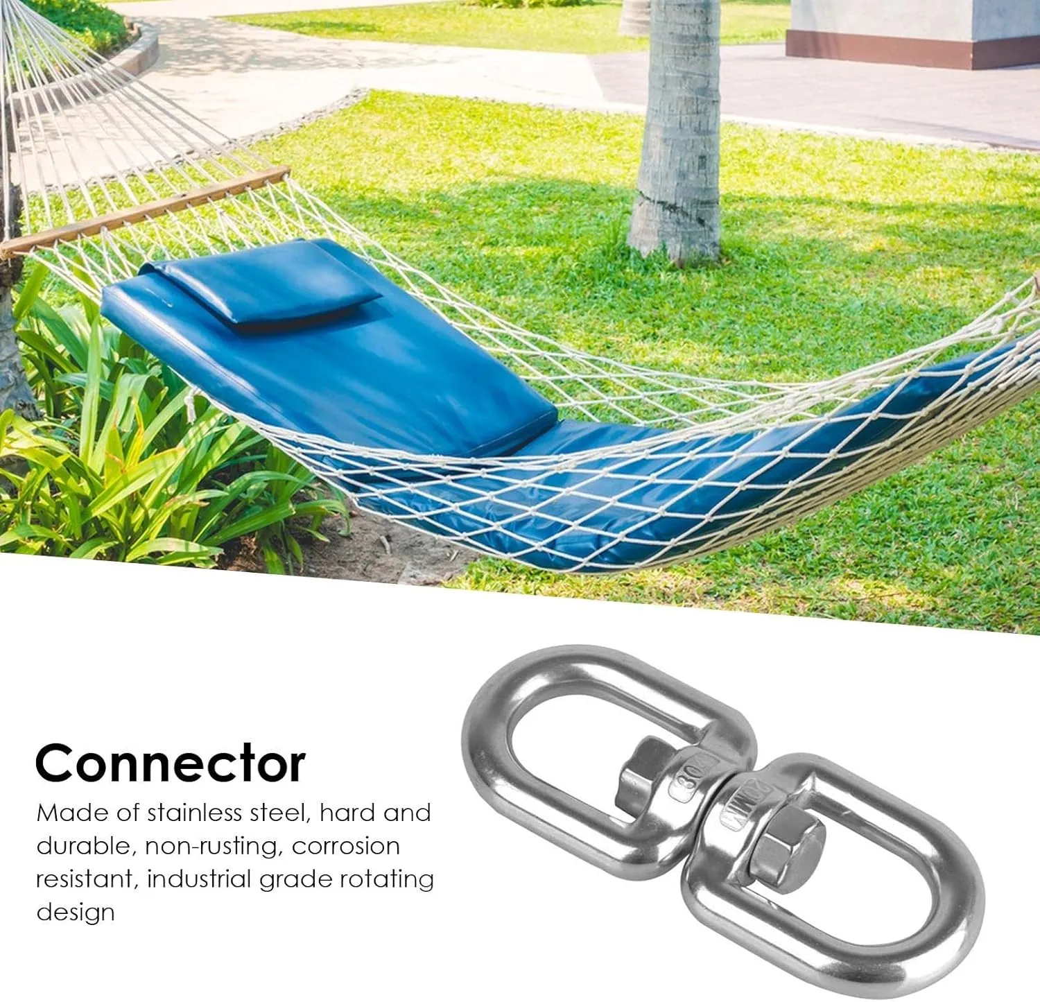 Naysku 1/6 Heavy Duty 304 Stainless Steel Swivel, Double Ended Swivel Eye Hook, 360° Rotational Device Hanging Accessory for Tree Swing, Hammock Chair, Climbing Rope, Yoga, Kids Swing Swivel (2)