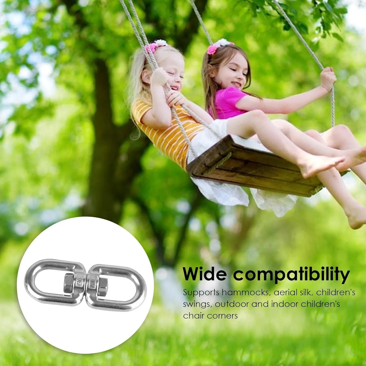 Naysku 1/6 Heavy Duty 304 Stainless Steel Swivel, Double Ended Swivel Eye Hook, 360° Rotational Device Hanging Accessory for Tree Swing, Hammock Chair, Climbing Rope, Yoga, Kids Swing Swivel (2)