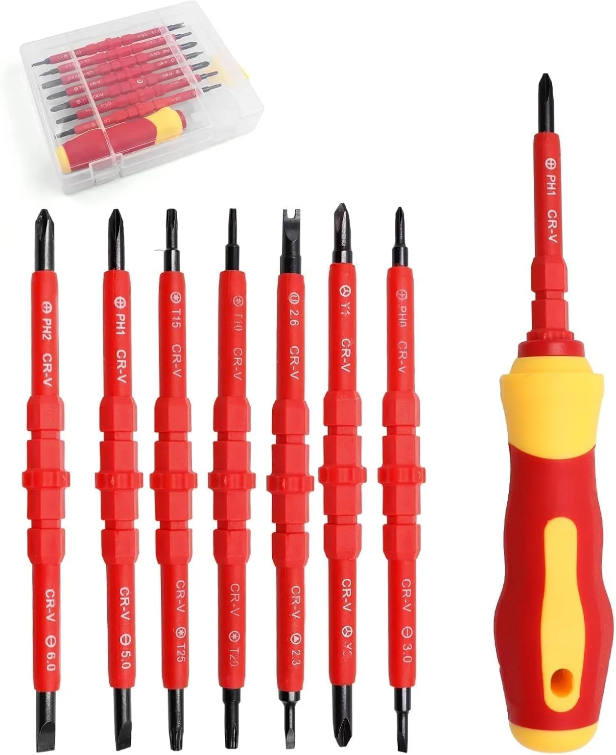 nebxazw 7 in 1 Insulated Screwdriver Set Magnetic Screwdriver Tool Kit Electrician Multifunctional Interchangeable Chrome Vanadium Screwdrivers New Handle Electrician Soft-Grip