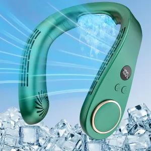 Neck Coolers for Hot Weather-Neck Fan Rechargeable Cold Plates,Ac Neck Cooler with LED Display&4 Fan Speeds,Indoor Outdoor Best Hanging Battery Powered Necklace Fans for Women Men Kids Dark Green