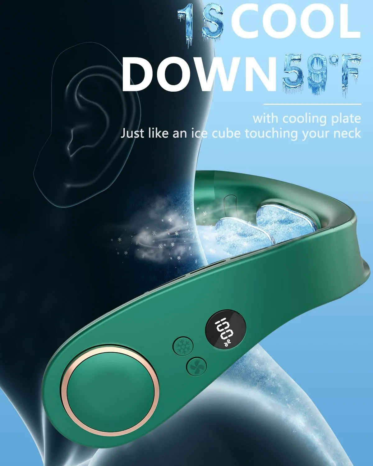 Neck Coolers for Hot Weather-Neck Fan Rechargeable Cold Plates,Ac Neck Cooler with LED Display&4 Fan Speeds,Indoor Outdoor Best Hanging Battery Powered Necklace Fans for Women Men Kids Dark Green
