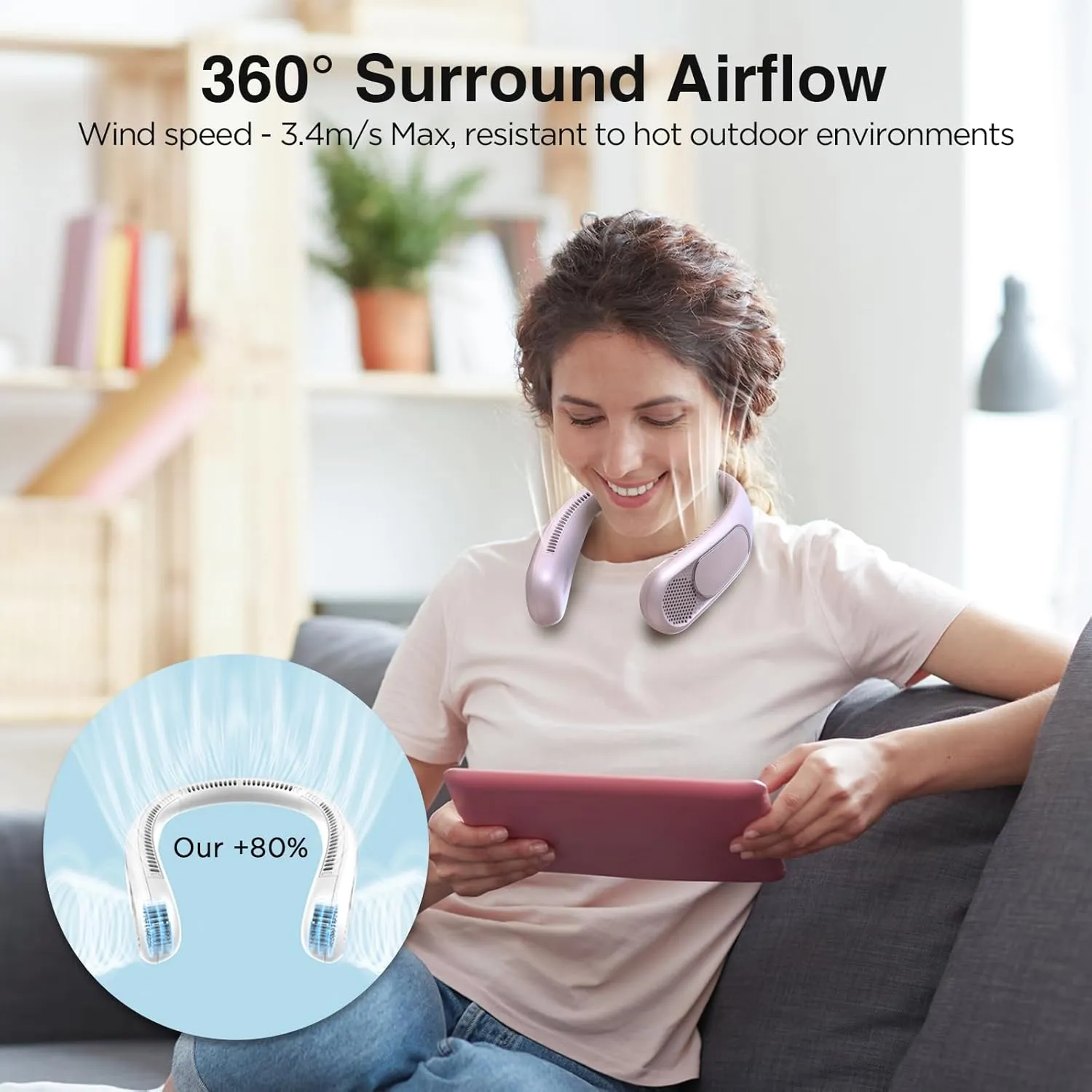 Neck Fan, Hands Free Bladeless Neck Fans Portable Rechargeable, 6000 mAh Battery Operated Wearable Personal Fan, Cooling Neck Fan, 3 Speeds, USB Fan Gifts for Men, Women, Travel, Outdoor