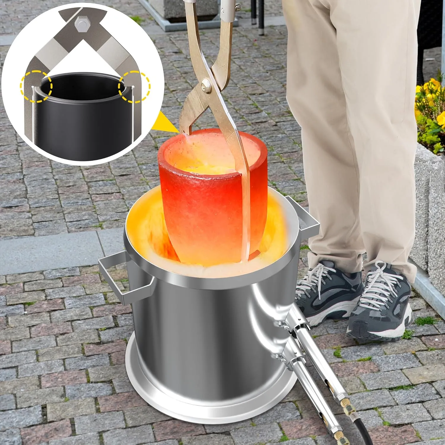 Nelyrho 25KG Propane Melting Furnace Kit with Lifting Tongs Made of Stainless Steel Includes Crucible Foundry Kiln Forge for Smelting Scrap Metal Recycle Gold Copper Aluminum Casting Machines