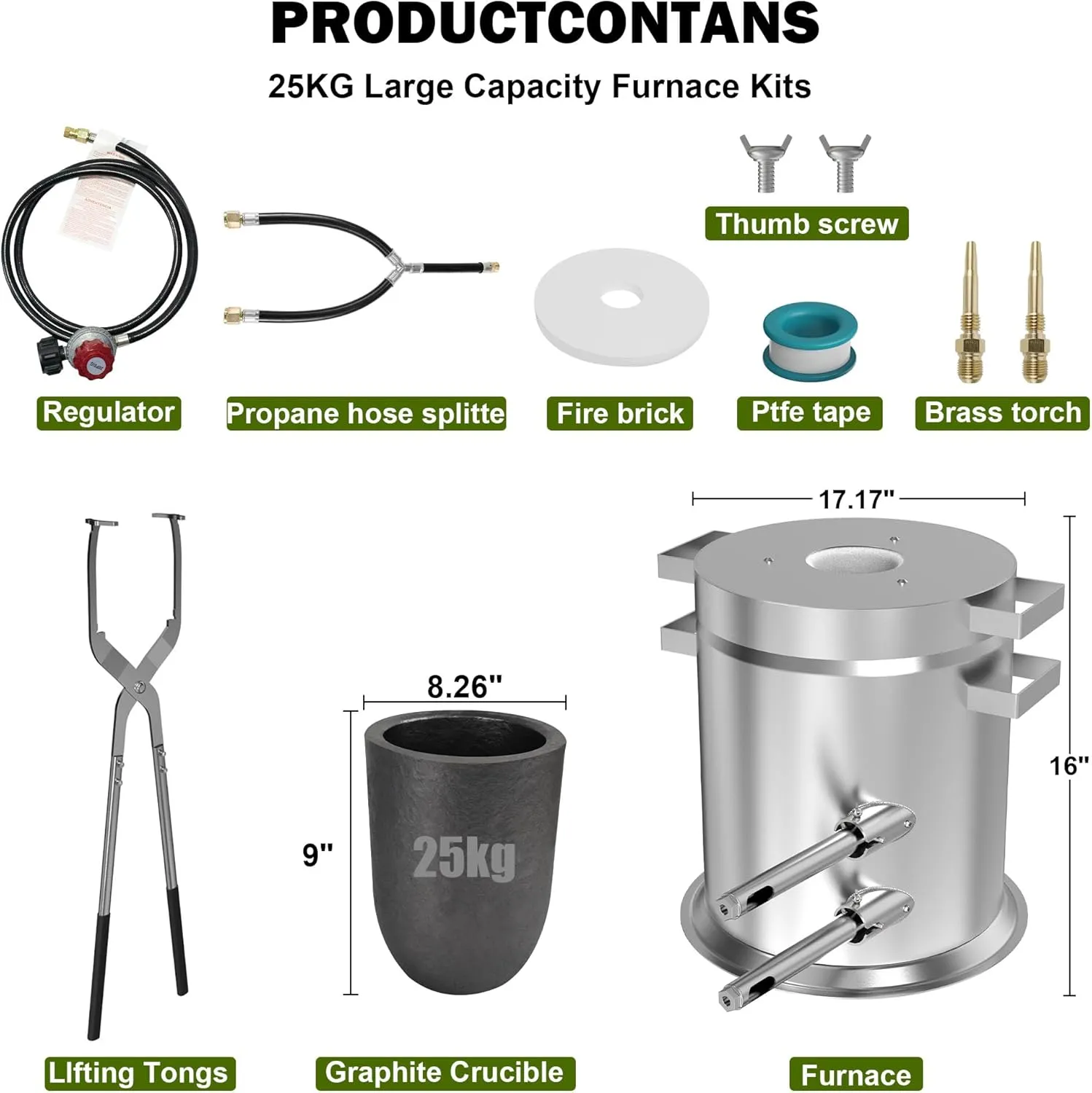 Nelyrho 25KG Propane Melting Furnace Kit with Lifting Tongs Made of Stainless Steel Includes Crucible Foundry Kiln Forge for Smelting Scrap Metal Recycle Gold Copper Aluminum Casting Machines