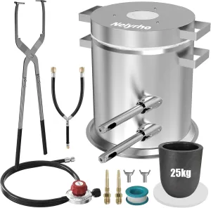 Nelyrho 25KG Propane Melting Furnace Kit with Lifting Tongs Made of Stainless Steel Includes Crucible Foundry Kiln Forge for Smelting Scrap Metal Recycle Gold Copper Aluminum Casting Machines