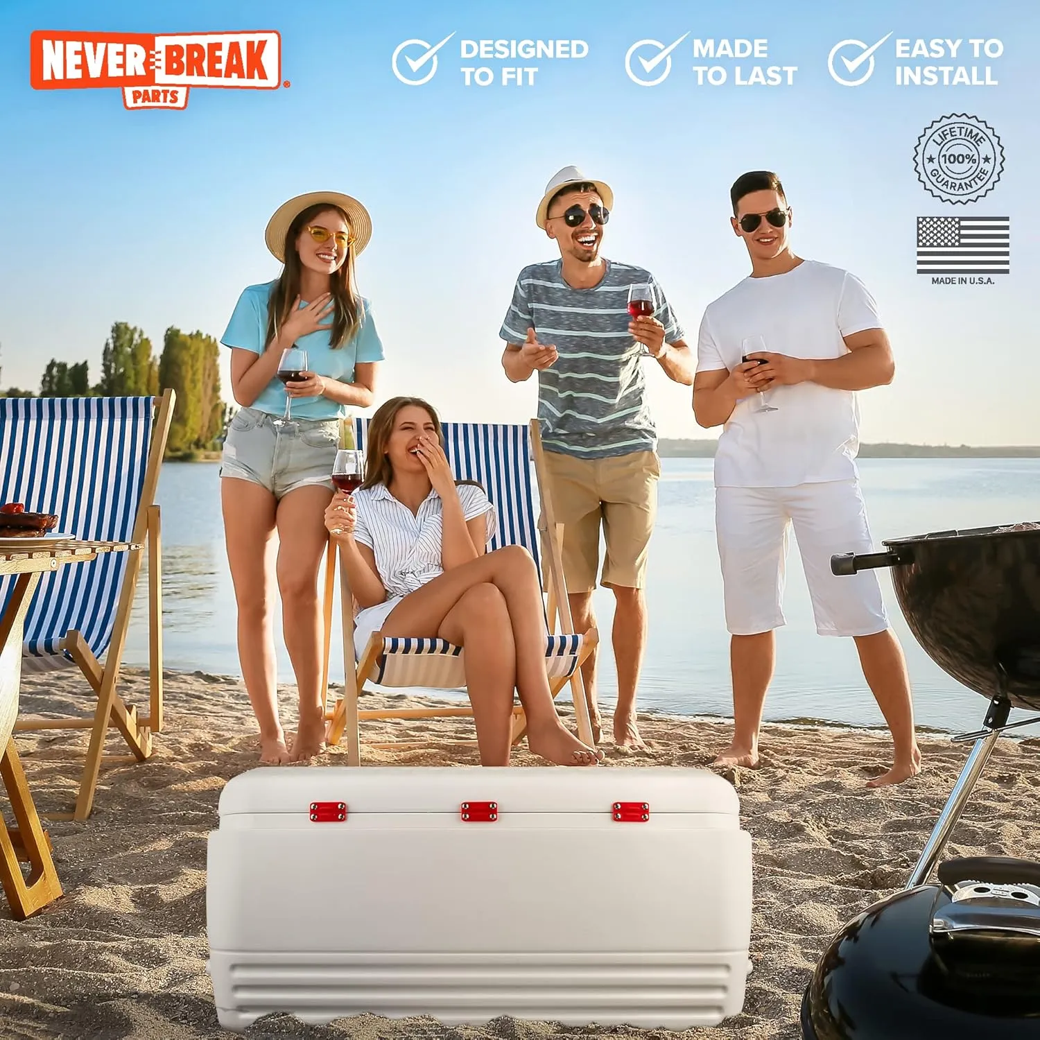 NeverBreak Parts - Igloo Cooler Replacement Parts - Large Repair Kit | High Strength Igloo Cooler Hinges Replacement with Latches | Ice Chest Repair Kit